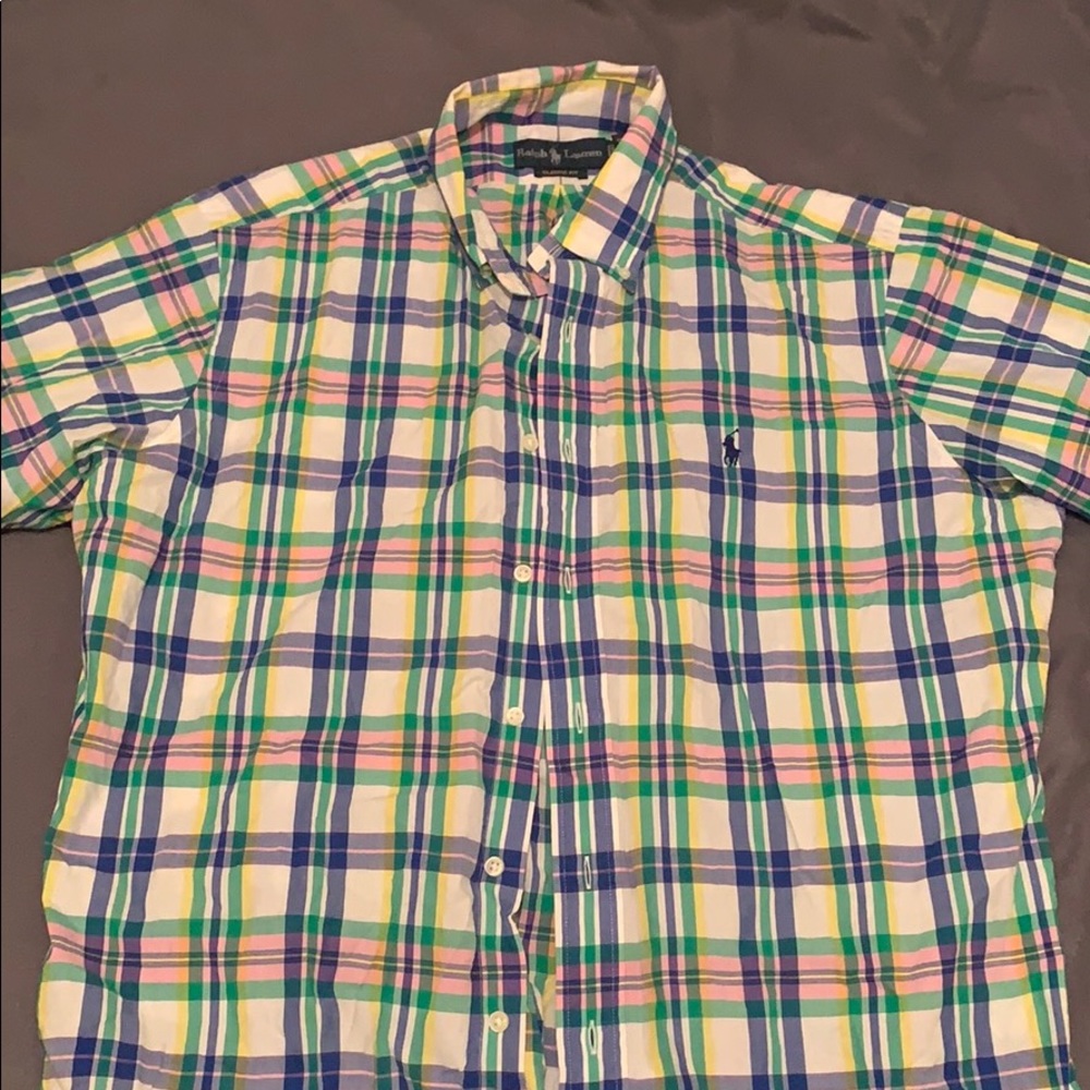 Plaid polo button-up collared shirt